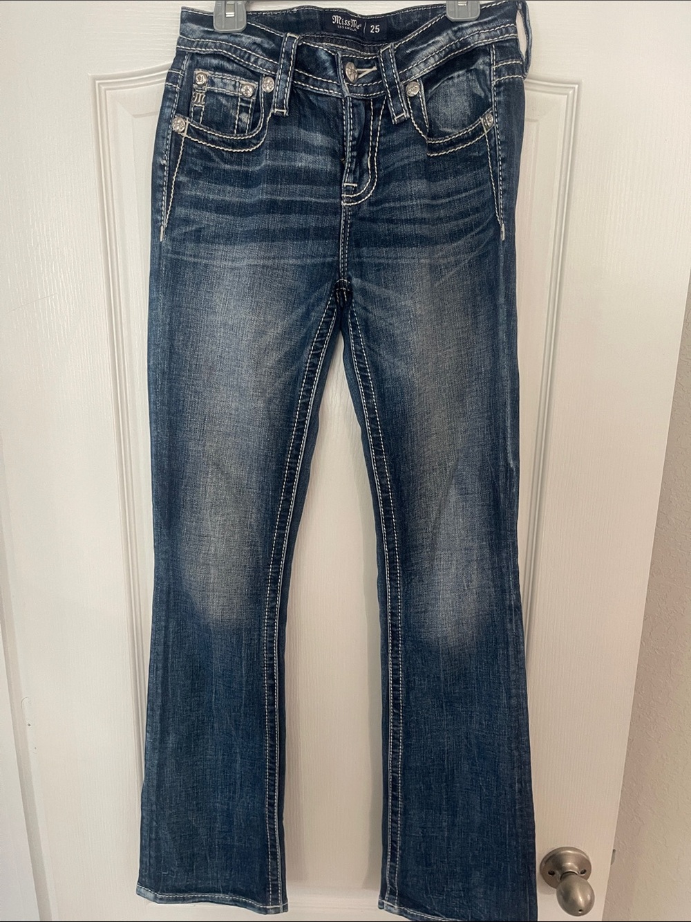 Miss Me Dark Blue Flare Jeans with Fading